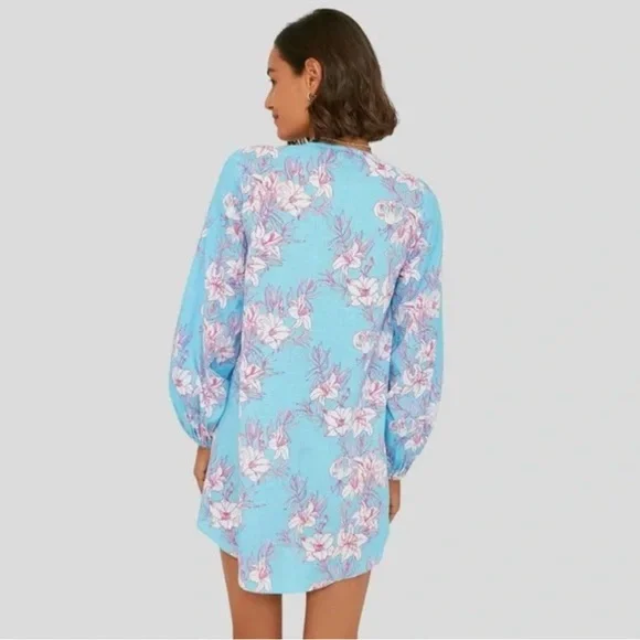 Celina Moon Multi Clover Long Blouson Sleeve Floral Tunic Mini Dress Sz XS - Picture 3 of 13